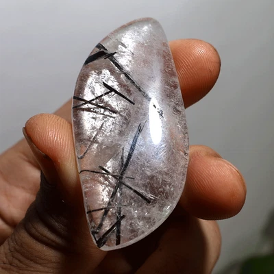 Cosmic Threads~ 100 CT Natural Tourmaline Rutile Quartz 58MM Cabochon Gemstone - Image 1 of 4