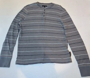Banana Republic Gray Long Sleeve Crew Neck Thermal M Thin Sweater Striped - Picture 1 of 7