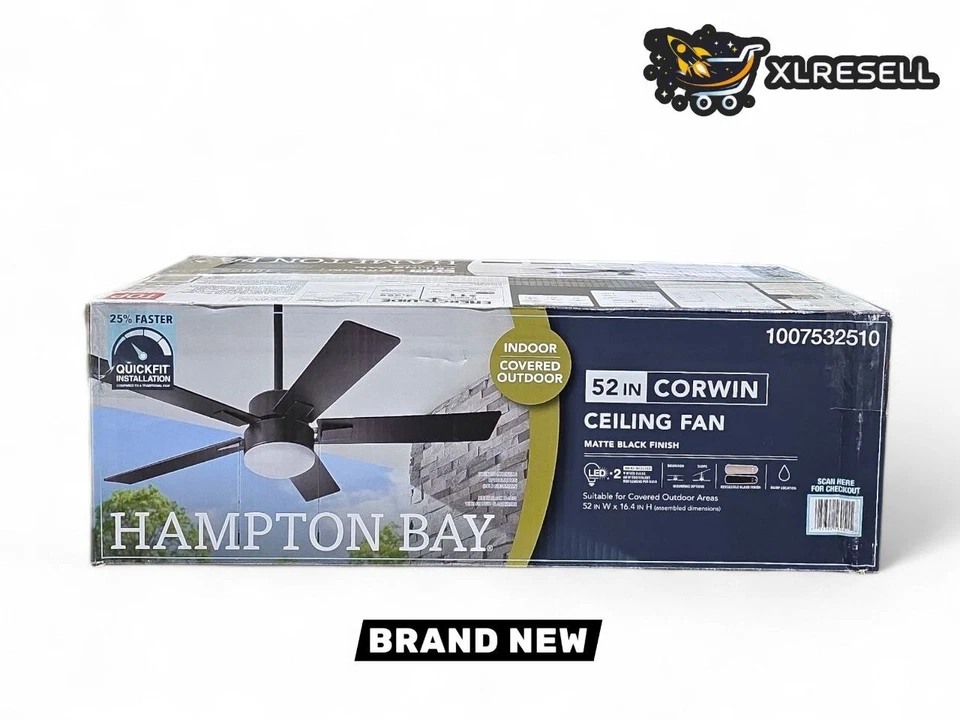 Hampton Bay 52 in. Corwin Indoor/Outdoor Matte Black LED Ceiling Fan with Light - Image 1 of 4