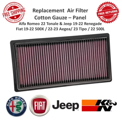 Panel de filtro de aire de alto flujo de repuesto K&N Drop-in para Alfa Romeo / Fiat / Jeep Foto 1 de 4
