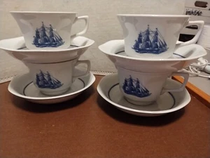 4 Sets Wedgwood American Clipper blau Tassen und Untertassen Gamecock - Bild 1 von 1