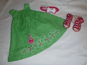 Gymboree Flamingo Flowers 12-18 Month Green Dress Diaper Cover Shoes Outfit NWT - Picture 1 of 7