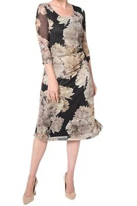 Isaac Mizrahi Live! Women's Printed Mesh 3/4Slv Midi Dress Blk Flor - Picture 1 of 1