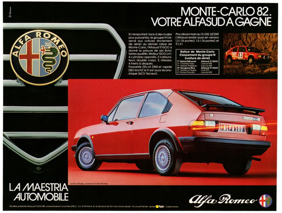 1982 ALFA ROMEO Alfasud TI 1500 Vintage Original Print AD Red car rallye France - Изображение 1 из 1