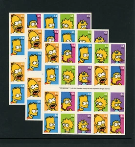 3 USA Scott # 4403B Three Booklet Panes of 20 VF OG NH Stamps Cat $69 Simpsons - Picture 1 of 3