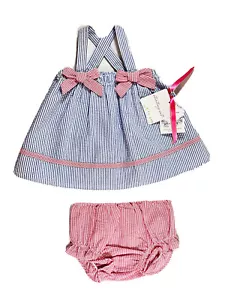 Starting Out Sundress bloomers 6-9 mos Girls Lt Blue white stripes 2 pc 4th July - Picture 1 of 3