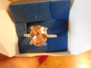 Amber & rhinestone ring about size 8, Never worn - Picture 1 of 6