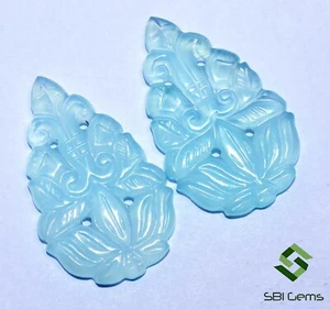 33x21 mm Natural Chalcedony Handmade Carving Pair 39.02 CTS Loose Gemstones - Picture 1 of 6