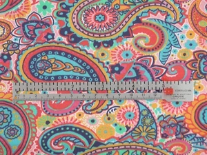SPOONFLOWER Paisley Fabric Signature Petal 100% Cotton Pink Blue Orange 1 Yard - Picture 1 of 6