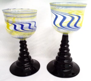 Vintage Bimini gelb blau Weinkelch Glas 2er Set Art Deco Fritz Lampl 1930 - Bild 1 von 11