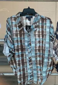 Women's Plaid US SIZE Misses print Roll Tab Sleeve Shirt top Blouse Summer Ɓlue - Picture 1 of 2