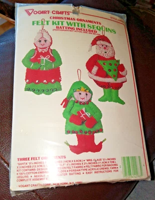 Vogart Artesanía Fieltro Lentejuelas Adornos Papá Noel 5 1/2", Mrs. Claus 5 1/4", Elfo 4 Kit Foto 1 de 4