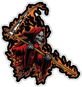 Calcomanía adhesiva Reaper Grim Death con capucha esqueleto guadaña parachoques ventana 4,6" - Imagen 1 de 1
