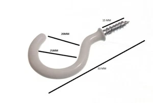 Cup Hook 38mm To Shoulder Total Length 53mm White Pvc Coated With Pack 20 - Picture 1 of 1