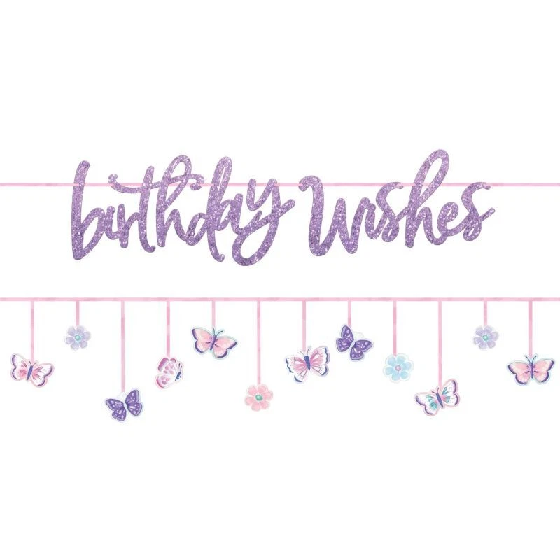Butterfly Flutter Birthday Wishes Glitter Double Banner Kit Paper 2 per pack 12' - Image 1 of 1