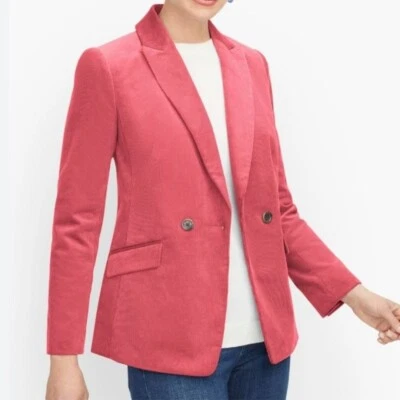 Talbots Coral Double Breasted Corduroy Blazer Size 10p - Image 1 of 4