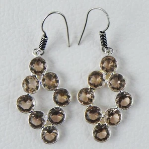 925 Argento Sterling Fumoso Quarzo Gemma Mano Orecchini Donna Regalo ES-1236 - Foto 1 di 5