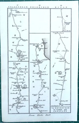 Antique Strip Road Map ROUTE TO EDINBURGH Charles Smith Pocket Companion 1826 - Image 1 of 2