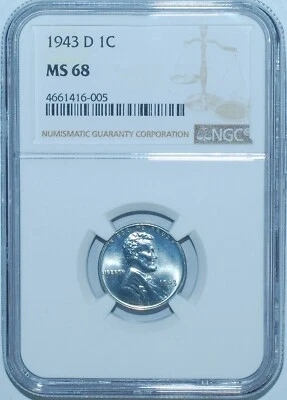 1943 D NGC MS68 Lincoln Wheat Steel Cent - Image 1 of 2