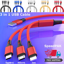 Universal 3 in 1 Multi USB Cable Fast Charger Type C Lead For IOS, Nylon Braided