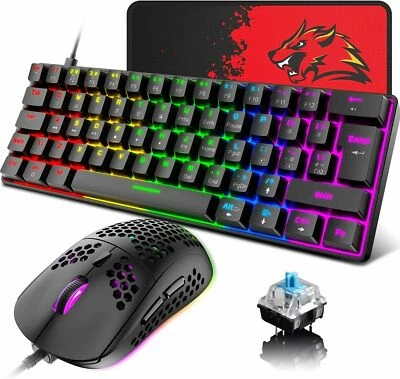 Wired Mechanische Gaming-Tastatur-Maus-Set Regenbogen-LED-Lichter für PC PS4 MAC - Bild 1 von 4