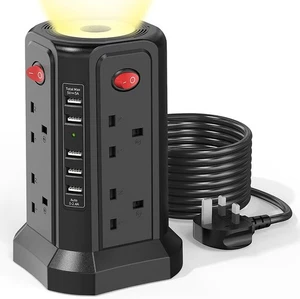 🔌Power Strip Tower Extension Lead with USB Slots with Night Light – 8 Way - Picture 1 of 7