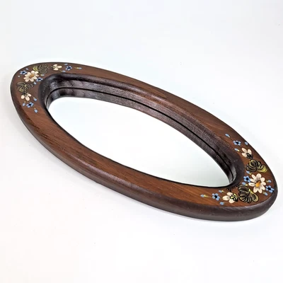 Vintage Wood Oval Mirror Hand Painted Folk Art Floral Daisies Cottage Farmhouse - Image 1 of 4