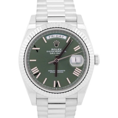 Rolex Day-Date 40mm OLIVE ROMAN Green President 18K White Gold 228239 Watch BOX - Image 1 of 4