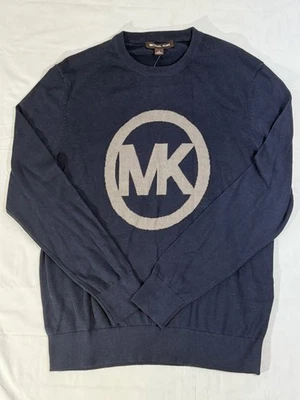 Suéter Michael Kors Para Hombres Medio Azul Medianoche Cuello Redondo MK Logo Pullover Nuevo Foto 1 de 4