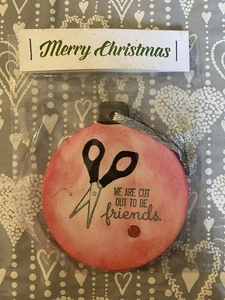 Handmade Ceramic Pink Round Christmas Ornament WE ARE CUTOUT TO BE FRIENDS - Picture 1 of 5