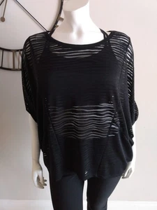 Lane Bryant Women's Oversize Sheer Stripe Dolman Sleeve Black Top Size 14-16 - Picture 1 of 13