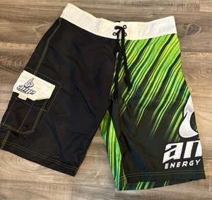 AMP Energy Swim Trunks Men's Size 32 Black Green Bathing Suit Board Shorts - Picture 1 of 7