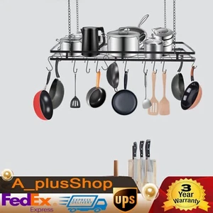 Pot and Pan Rack for Ceiling w/ Hooks Pot Hangers for Kitchen Ceiling Black Rack - Picture 1 of 21