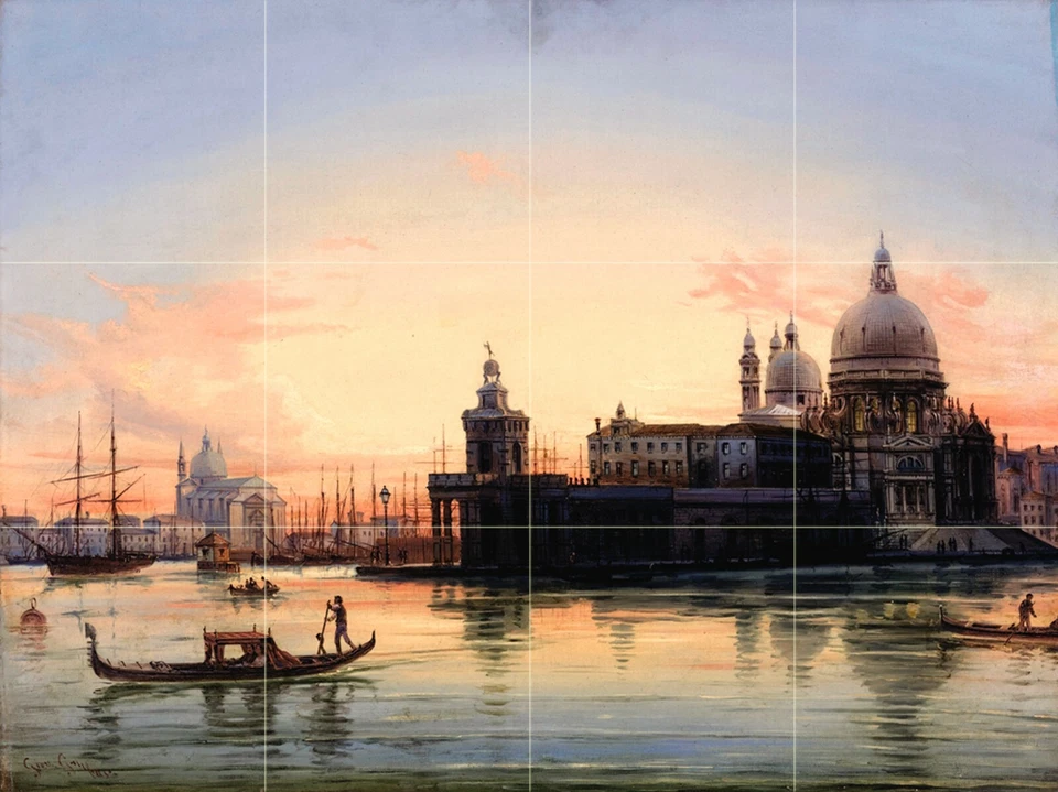 VENICE AT SUNSET G. Grubacs boats Travertine Tile Mural Kitchen Backsplash 3300 - Image 1 of 1