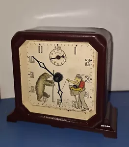 Wonderful Lux Novelty Organ Grinder & Bear Desk Clock Working Antique Automaton - Picture 1 of 9