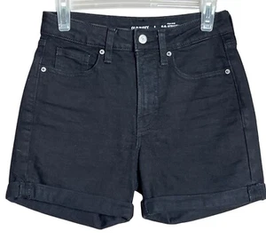 Old Navy Shorts Black Jean High Rise OG Straight Rolled Bermuda Womens 2 - Picture 1 of 8