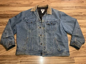 Vintage 90’s Lee Trucker Denim Jacket Flannel Blanket Lined Men’s Large Long - Picture 1 of 12