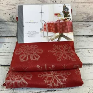 Threshold Round Holiday Tablecloth Red Silver Snowflake Pattern 70 inch NEW - Picture 1 of 3