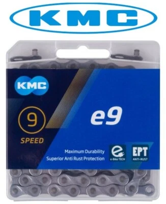 KMC e9 EPT 电动自行车链条 9 速 136 Links 灰色防锈 — 第 1/3 张图片