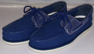 Timberland Mens Boat Shoes A1604 Classic BNWOB Blue Fabric and Suede Size UK 7 - Picture 1 of 9