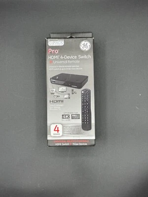 GE Pro HDMI 4-Device Switch + Universal Remote 4K Ultra Full HD 1080P - New - Image 1 of 4