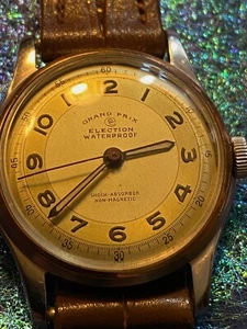Elezioni "Gran Premio" epoca militare vintage con lunetta oro rosa. Stupendo e funzionante! - Foto 1 di 5