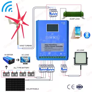 2000W Solar&Wind Hybrid MPPT Charge Controller 12V 24V 48V + Dump App Bluetooth - Picture 1 of 12