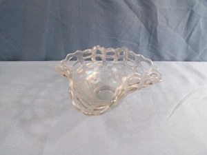 Vintage Fenton White Carnival Glass Open Edge Basketweave Bowl Candy Dish - Picture 1 of 7