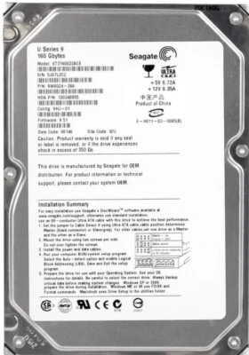 Hard Drive Seagate U Series 9 160GB 5400RPM 2MB ATA IDE ST3160022ACE 3.5" Inch - Image 1 of 3