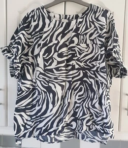 John Lewis Navy Blue & White Short Sleeve Linen Blouse - UK 14 - Bild 1 von 8