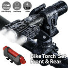 Led Bike Light Torch Front & Rear Set Bicycle Mountain Usb Rechargeable Lamp Blk