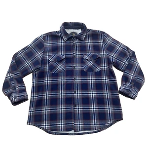 Freedom Foundry Sherpa Fleece Shacket Men L Blue Gray Plaid Outdoor Soft Button - Picture 1 of 24