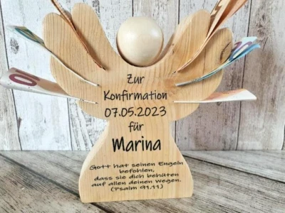 Schutzengel Konfirmation Kommunion Geburt Taufe Geschenk Holz GELDGESCHENK Name - Bild 1 von 4
