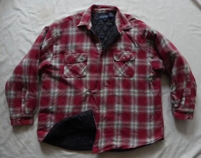 Red White Plaid Lined Quilted Flannel Work Shirt - XL Mens Insulated Jacket - Image 1 of 4